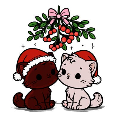 christmas kittens under mistletoe
