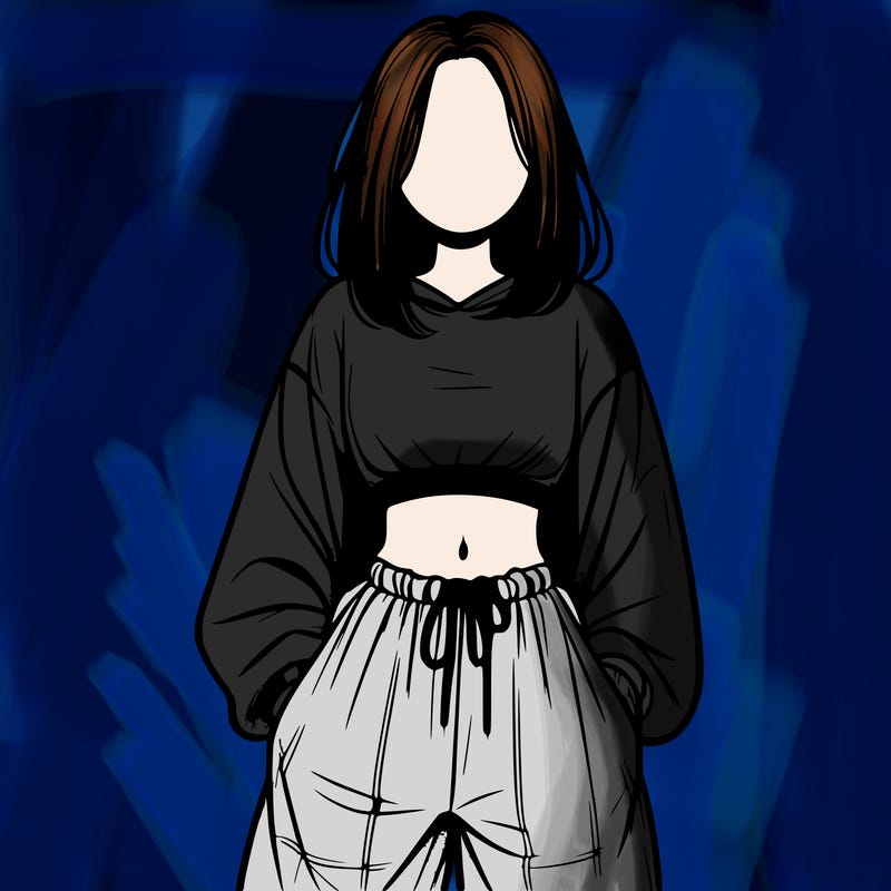 realistic girl faceless with baggy pants and a crop top