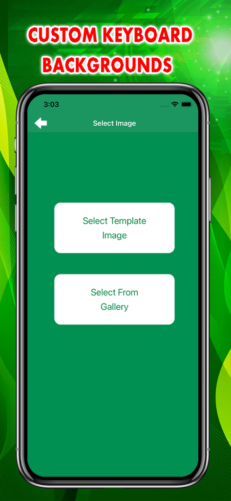 Pantalla que muestra opciones para seleccionar fondos de teclado personalizados de plantillas o de la galería del teléfono.