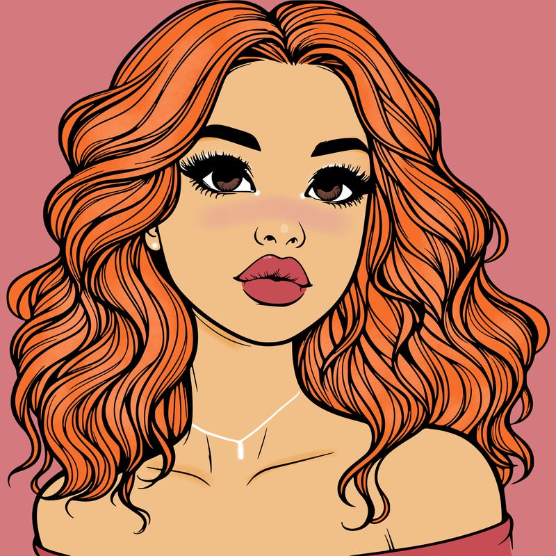 realistic girl with wavy hair and lips