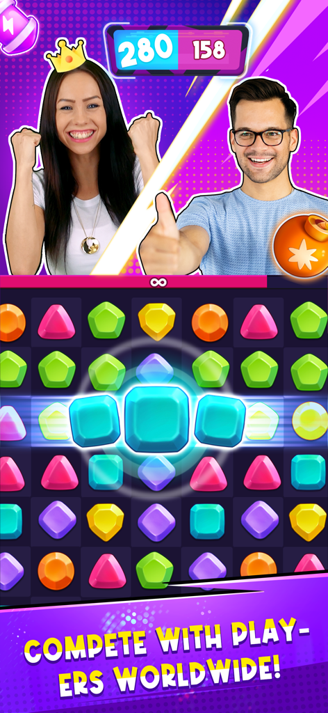 Super Match - PvP Match 3 - Dois jogadores competindo em um jogo de match 3 PvP em tempo real