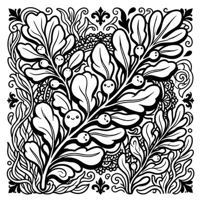 Explore the fascinating world of Sargassum seaweed reimagined in an adorable Kawaii style. This unique coloring page blends cute ocean life with a touch of mysterious Gothic elegance, perfect for creative minds.