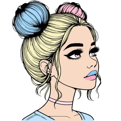 realistic girl with buns on the top of her head