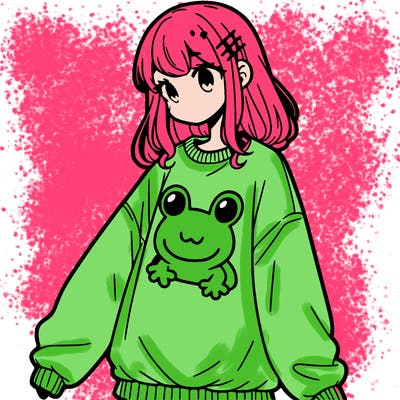 girl wearing frogging sweatshirt