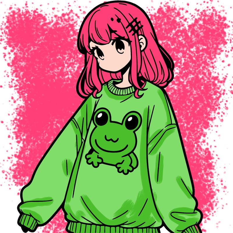 girl wearing frogging sweatshirt
