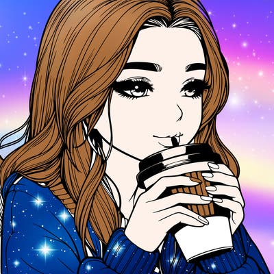 realistic girl drinking coffee