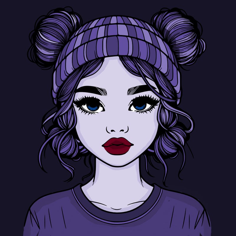 realistic girl with buns in her hair with a beanie on