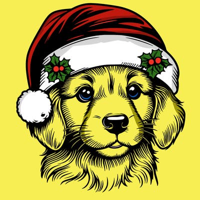 realistic dog wearing a santa hat