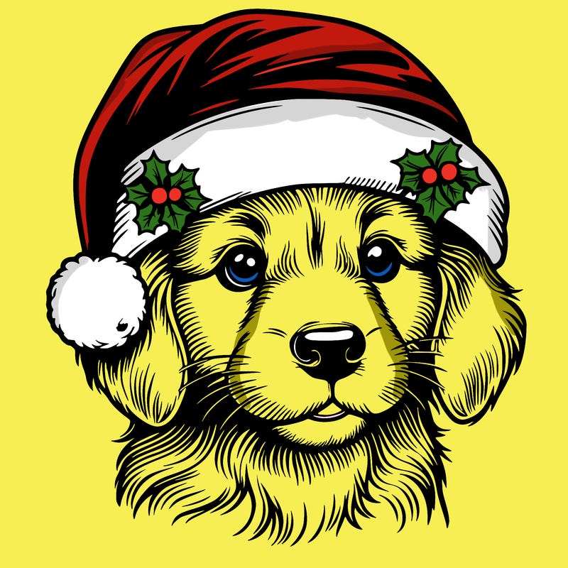 realistic dog wearing a santa hat