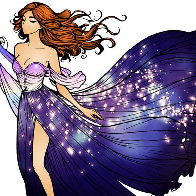 realistic woman in dress flowing the the wind