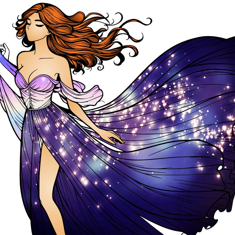 realistic woman in dress flowing the the wind