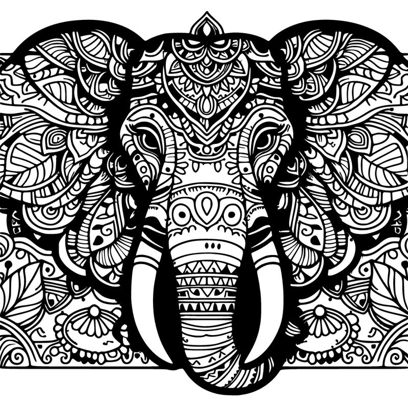 detailed mandala elephant head for adult coloring book