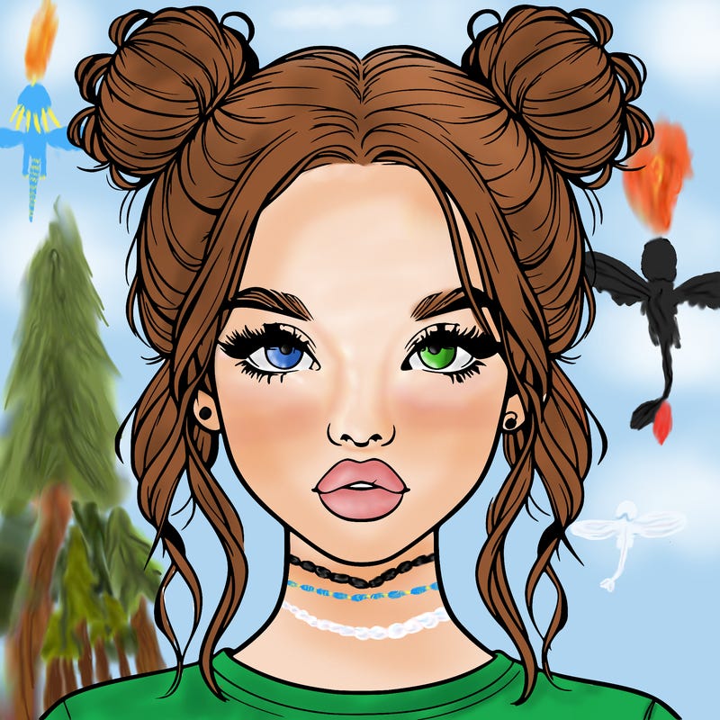 realistic girl with two buns in hair and lips