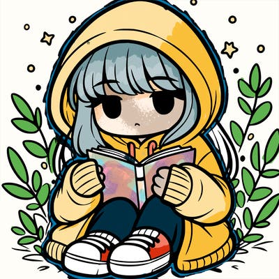 girl in oversized hoodie reading a book