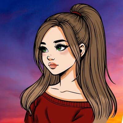 realistic girl with a high ponytail