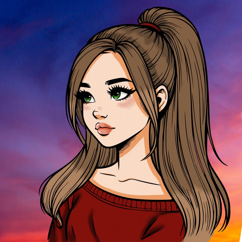 realistic girl with a high ponytail