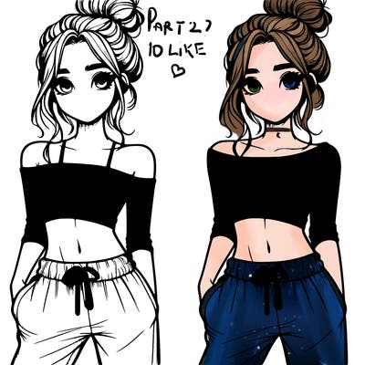 girl with croptop sweatpants hair in a bun realistic