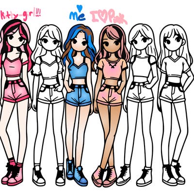 a group of girls wearing crop tops and shorts