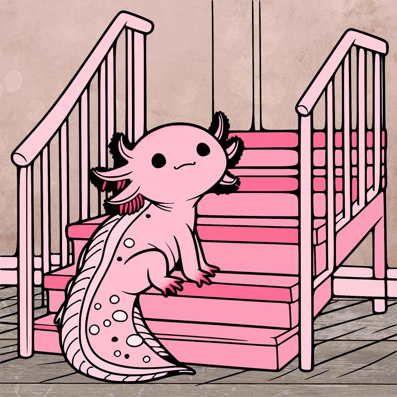 axolotl sitting on the stairs