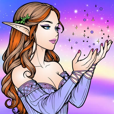 realistic elf girl doing magic