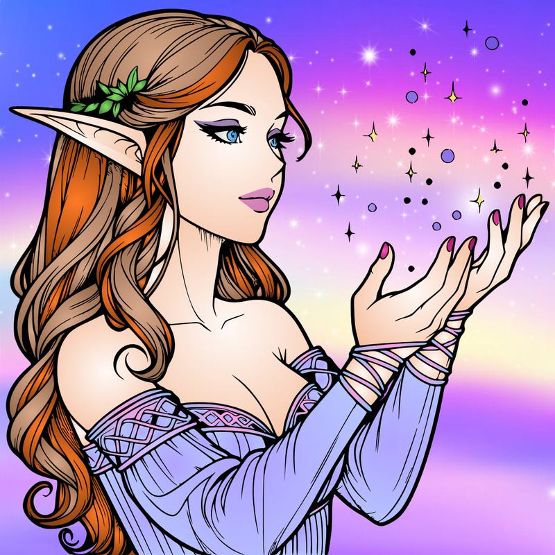 realistic elf girl doing magic