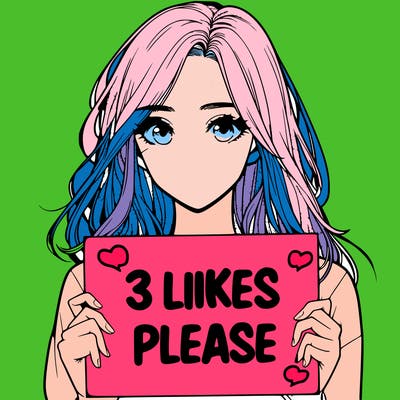a realistic girl having a sign saying 3 likes please