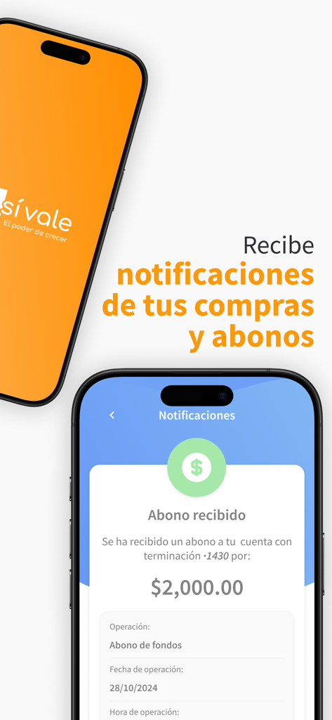 UP Sí Vale - Interfaz de la aplicación UP Sí Vale mostrando una notificación de pago de dos mil pesos.