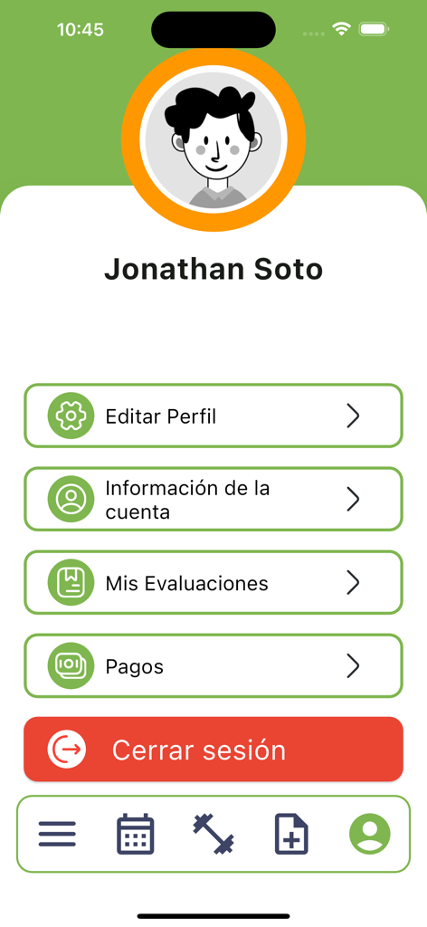 Enforma digital - User profile page of the Enforma digital fitness app showing account settings and menu options