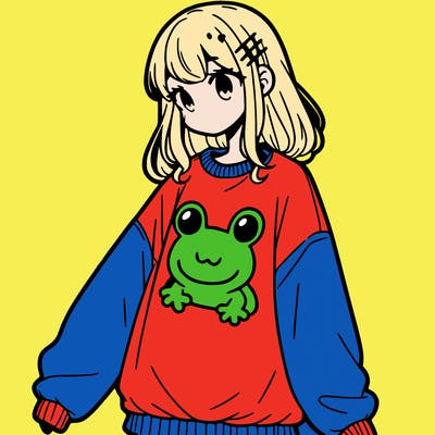 girl wearing frogging sweatshirt