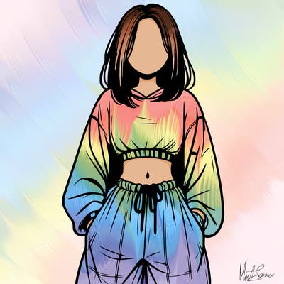 realistic girl faceless with baggy pants and a crop top