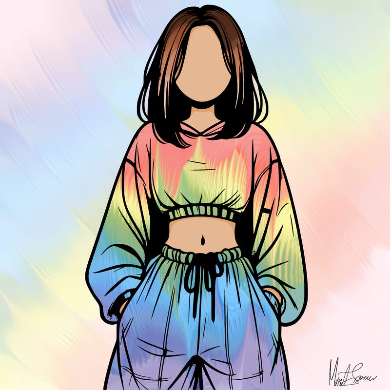 realistic girl faceless with baggy pants and a crop top