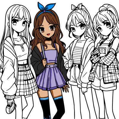 teen manga girls group of 4