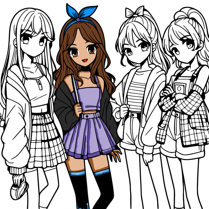 teen manga girls group of 4