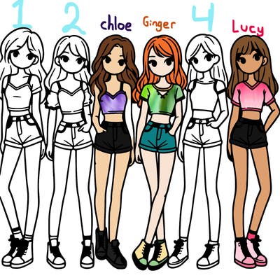 a group of girls wearing crop tops and shorts