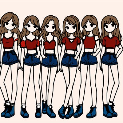 a group of girls wearing crop tops and shorts