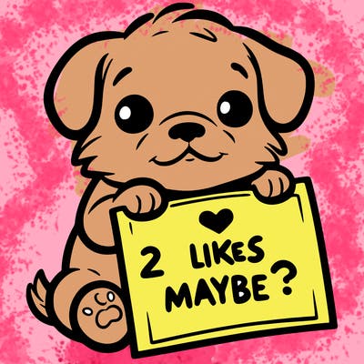 a puppy holding a sign that says 2 likes maybe?