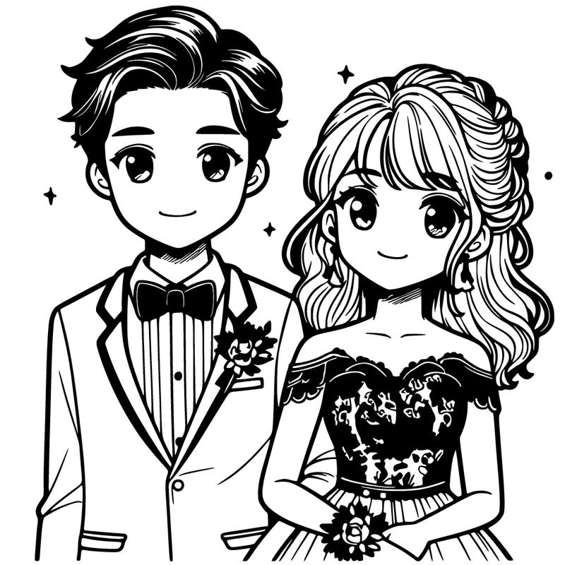 a boyfriend and girlfriend in prom outfits