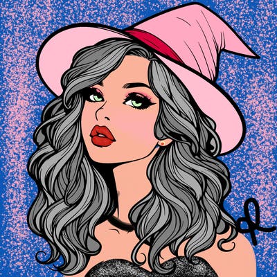 realistic witch girl with wavy hair and lips