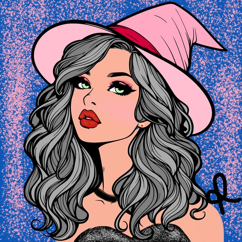 realistic witch girl with wavy hair and lips