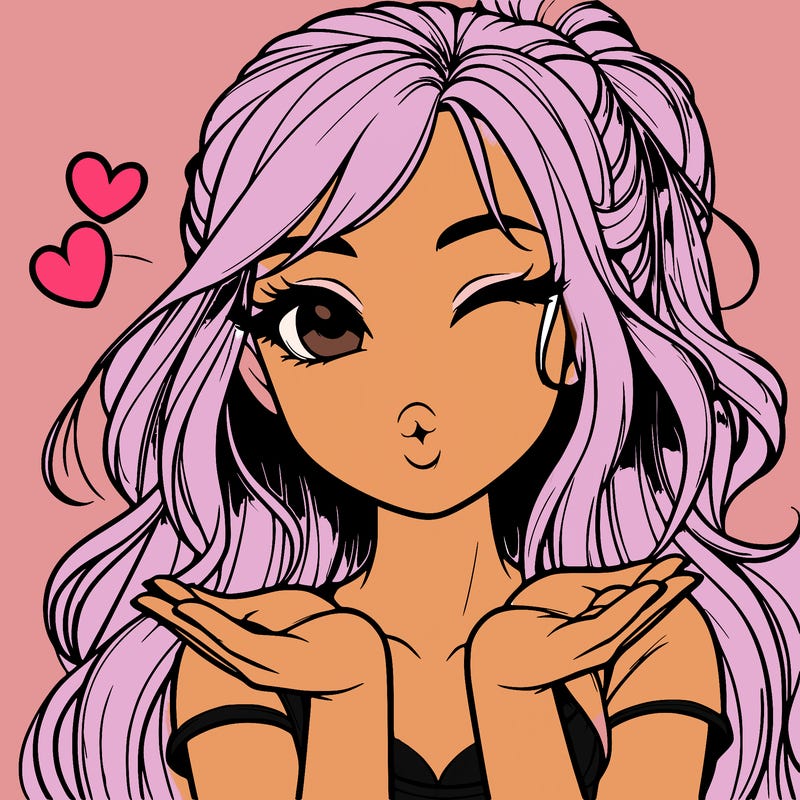 realistic girl winking and blowing a kiss while making heart hands