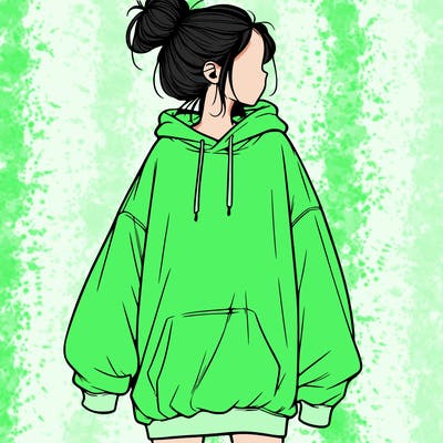 realistic girl with a oversized sweatshirt on and a bun