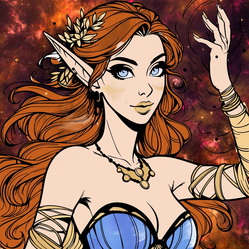 realistic elven woman glow magic wild chaos