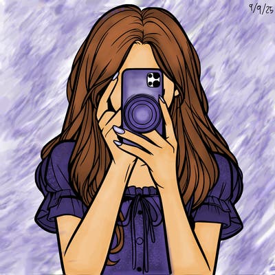 a realistic girl holding her phone taking pictures