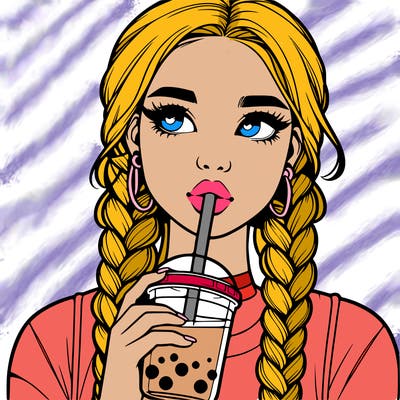 realistic girl with braided hair drinking boba