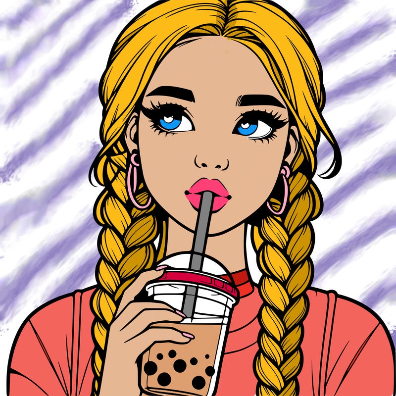realistic girl with braided hair drinking boba