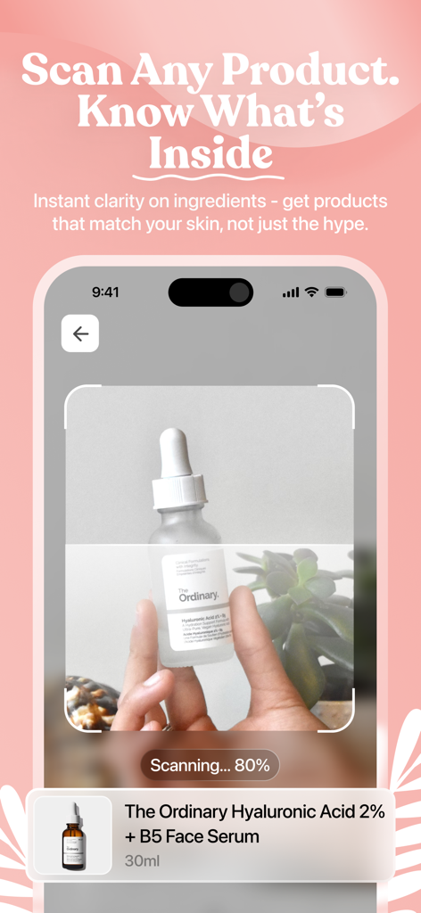 Aura - Clear Up Your Skin - Aura app scanning a skincare product to analyze its ingredients