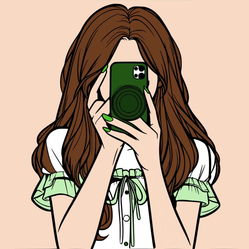 a realistic girl holding her phone taking pictures