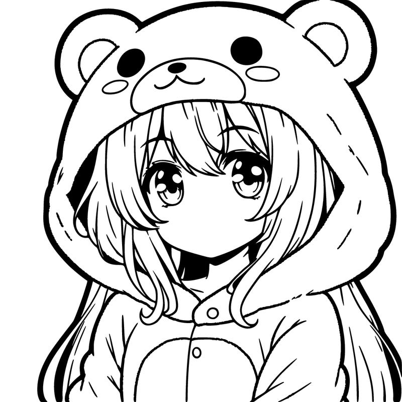 animi girl in a bear jumpsuit