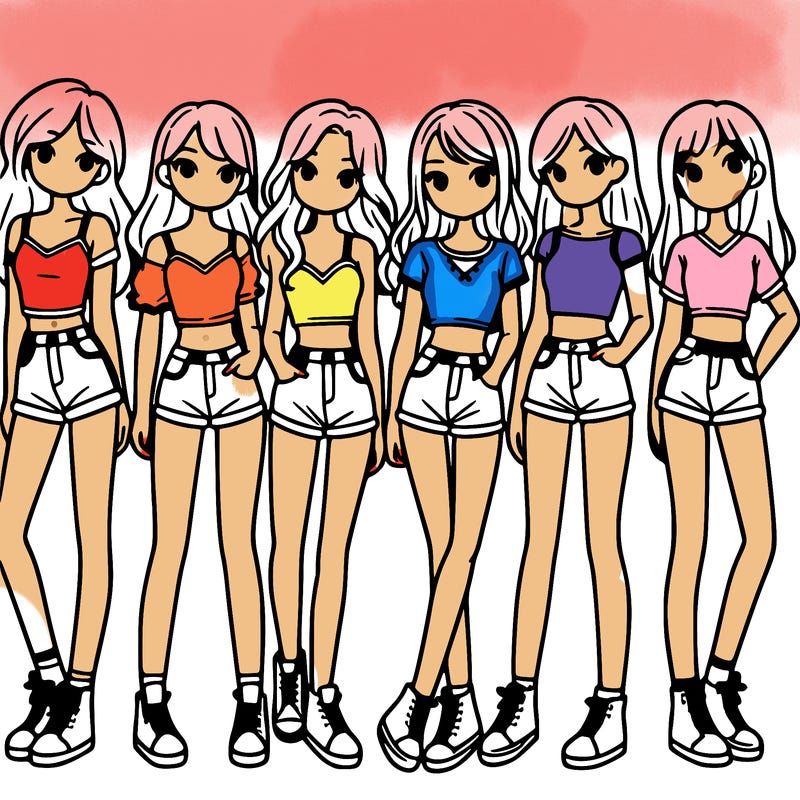 a group of girls wearing crop tops and shorts