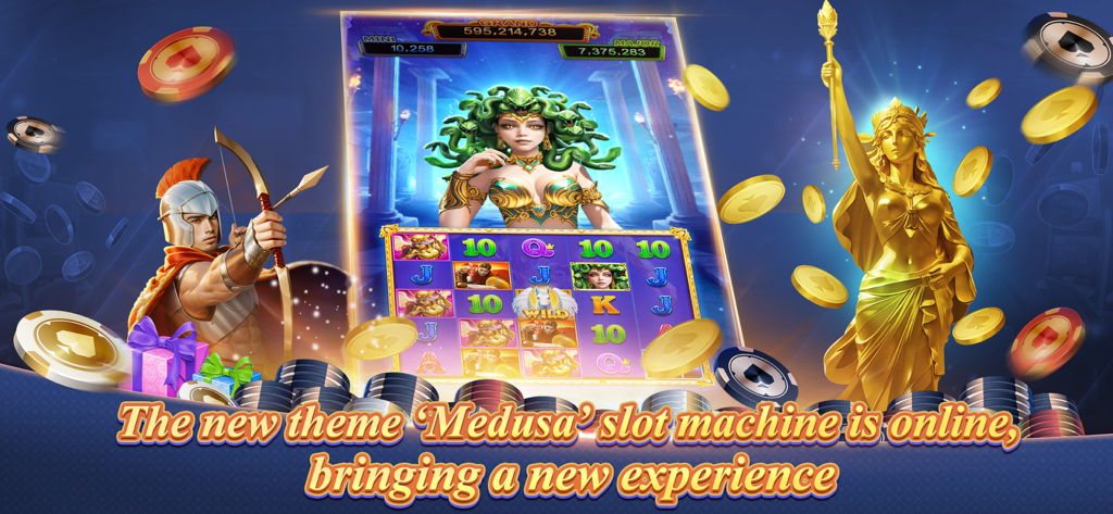 Bannière promotionnelle pour la nouvelle machine à sous sur le thème de Méduse dans l'application Texas Poker